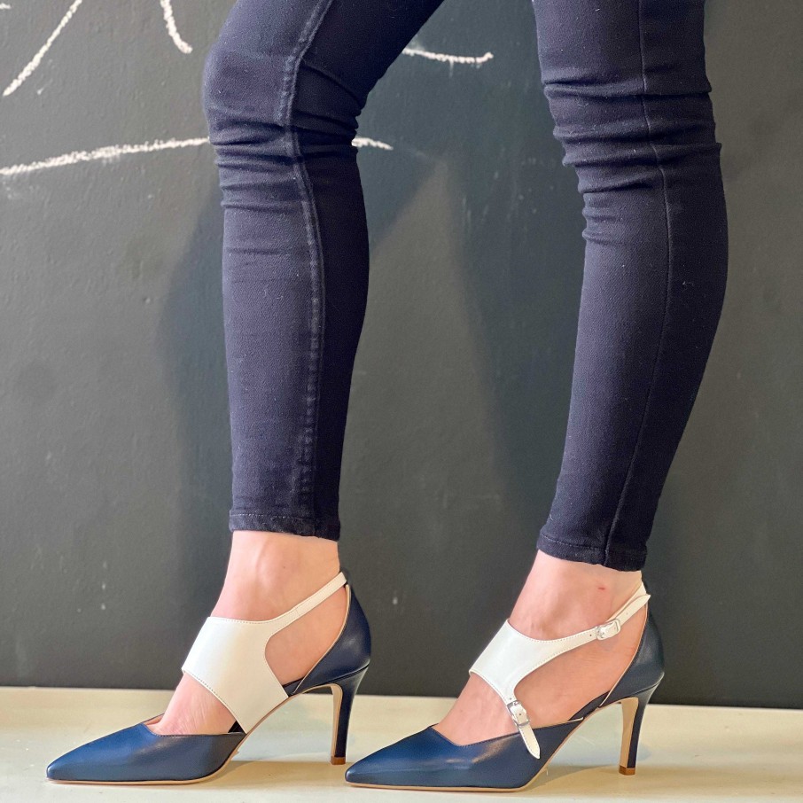 Clearance La Gatta Con Gli Stivali Thor Navy Parade Decollete With 7 Cm Heel. Artisan Blue And Cream Nappa