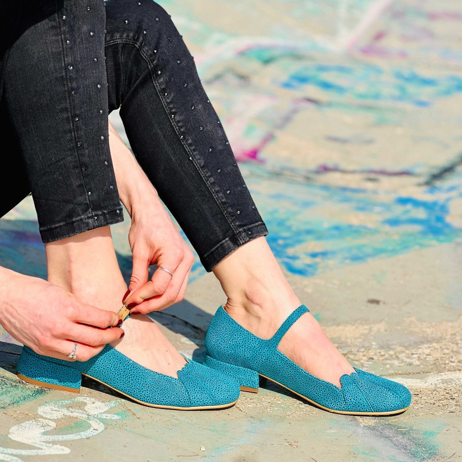 Best La Gatta Con Gli Stivali Pretty Drop Blue Maryjane A Ballerina With Flocked Suede Strap And 3 Cm Heel.