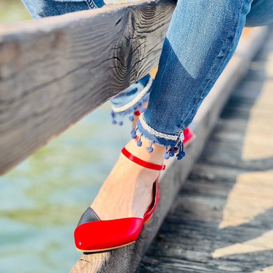 Hot La Gatta Con Gli Stivali Yoyo Red Asymmetric Pointed Ballerina With Artisan Nappa Strap