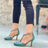 Wholesale La Gatta Con Gli Stivali Greta Ott Decollete Open On The Sides With 7 Cm Heel In Handcrafted Green And Mauve Nappa