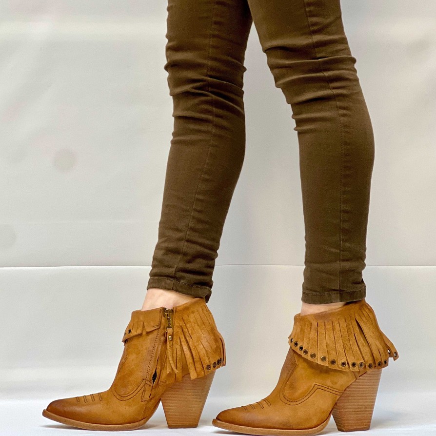 Best La Gatta Con Gli Stivali Texas Texan Style Leather Ankle Boot With Nubuck Fringe As98