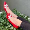 Best La Gatta Con Gli Stivali Chamo Red Parade Ballerina In Red Nappa With Handcrafted 60'S Style Flower