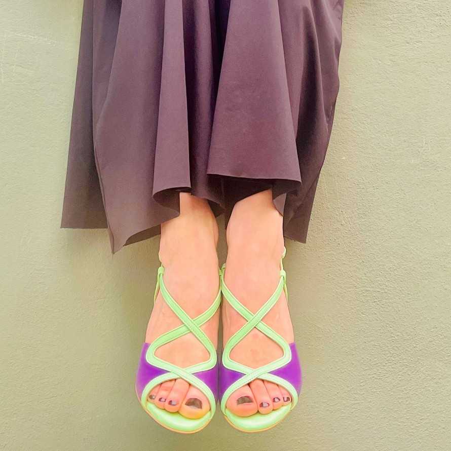 Wholesale La Gatta Con Gli Stivali Lou Mint Criss Cross Sandal In Purple Nappa With Handcrafted Heel