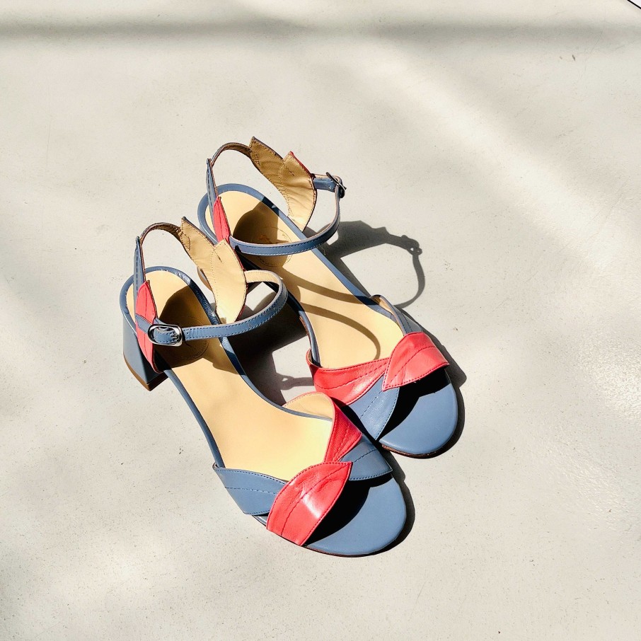 Wholesale La Gatta Con Gli Stivali Ermes Jeans Sandal With 6 Cm Heel. In Tuscan Artisan Blue And Pink Nappa Leather