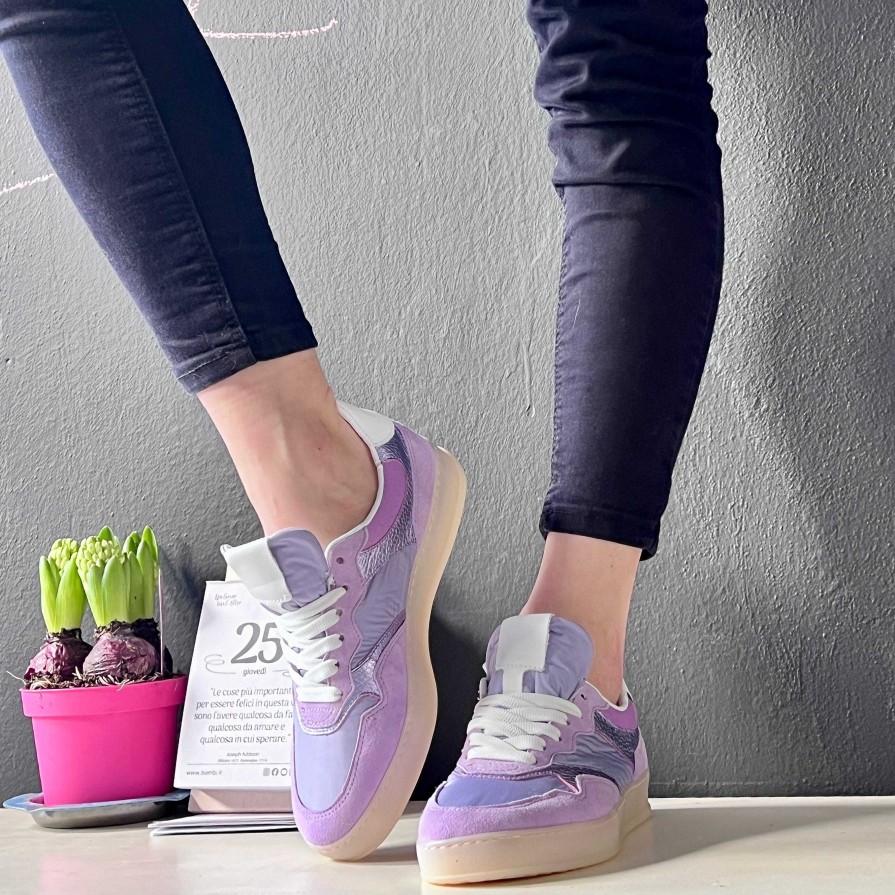 Hot La Gatta Con Gli Stivali City Lilac Sneaker In Lilac Canvas And Suede 70S Style